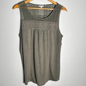 Sonoma Green Sleeveless Tank Top with Lace Detail